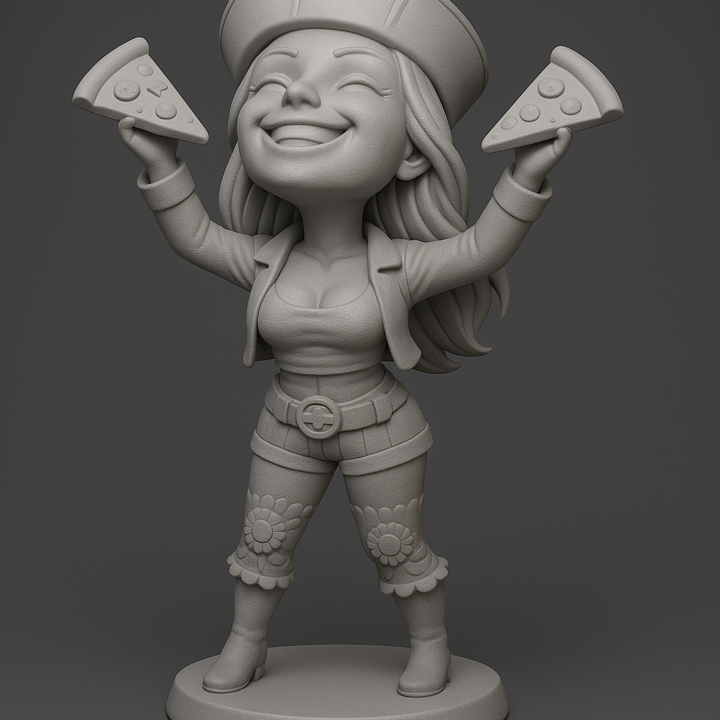 silhouette 3d printer maker-3d portrait printing_Cheerful Pizza Lover Figurine