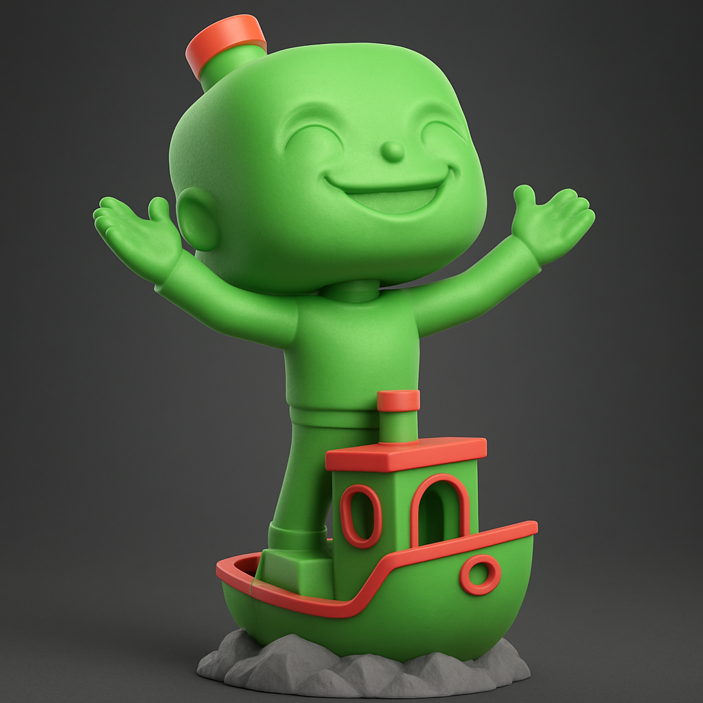 face to 3d model ai-3D portrait printing from photo_Joyful Voyager: Happy Character on Boat Display Mo