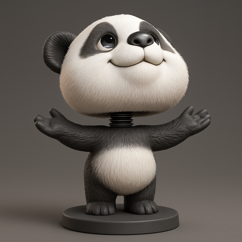 face to 3d model ai-3D portrait printing from photo_Happy Panda Bobblehead - Expressive Desk Toy