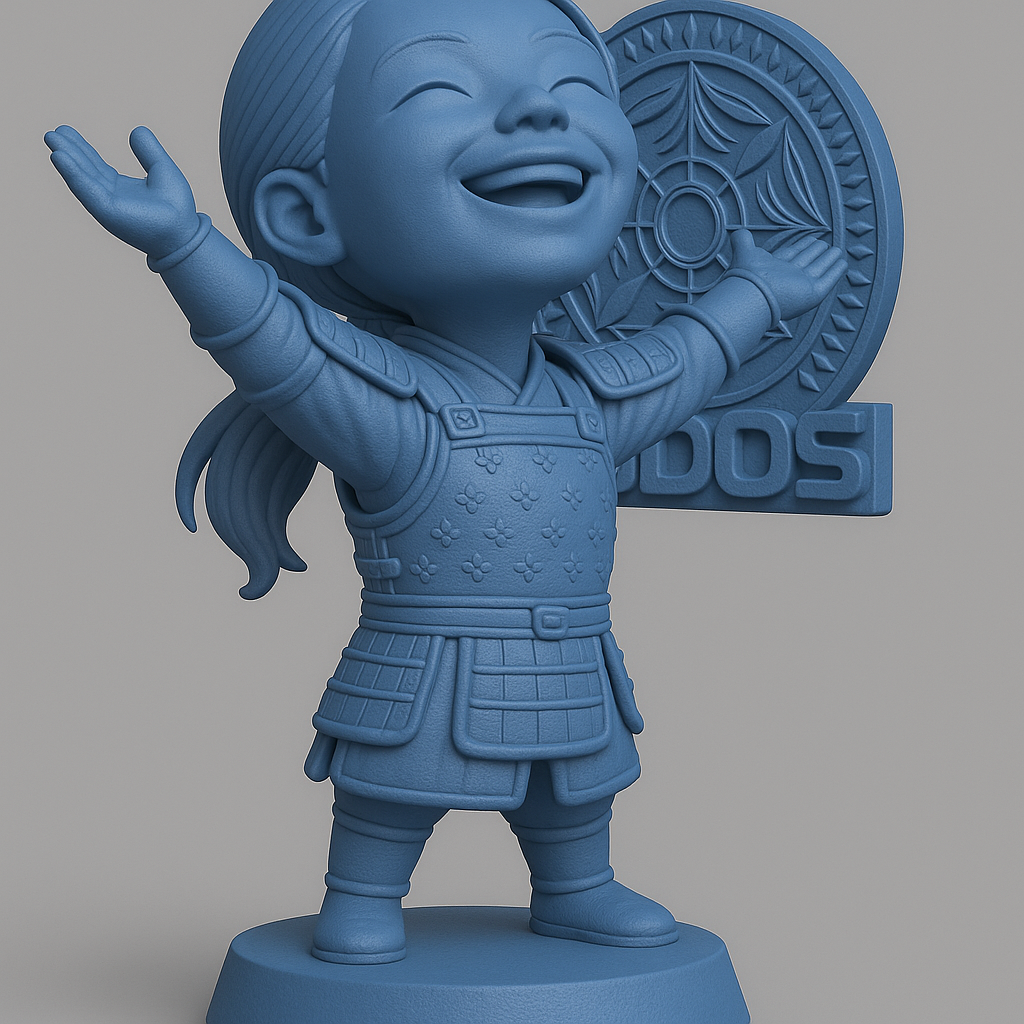 silhouette 3d printer maker-3d portrait printing_Joyful Warrior Kid with Emblem