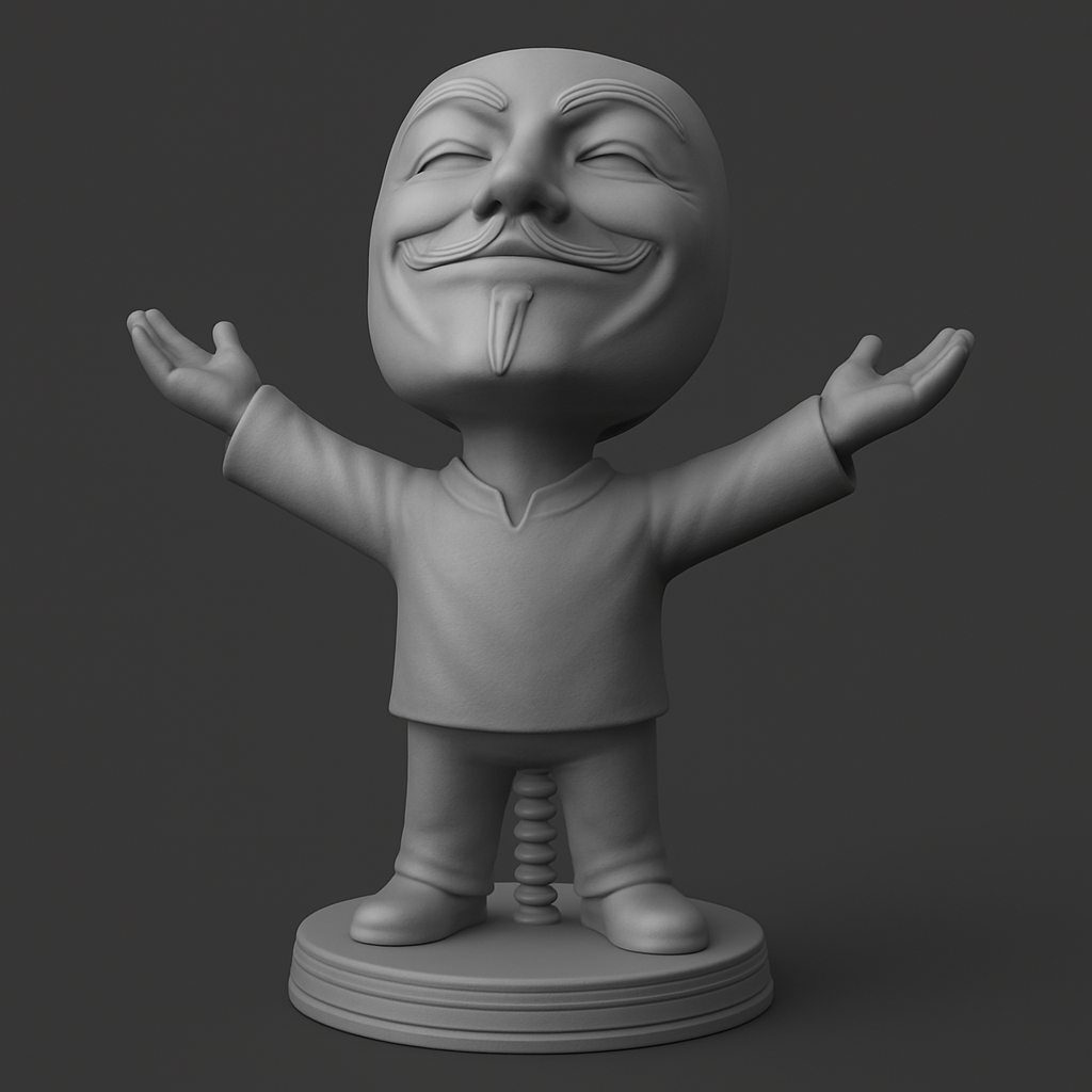 silhouette 3d printer maker-3d portrait printing_Iconic Anonymous Bobblehead: Whimsical Desk Companion