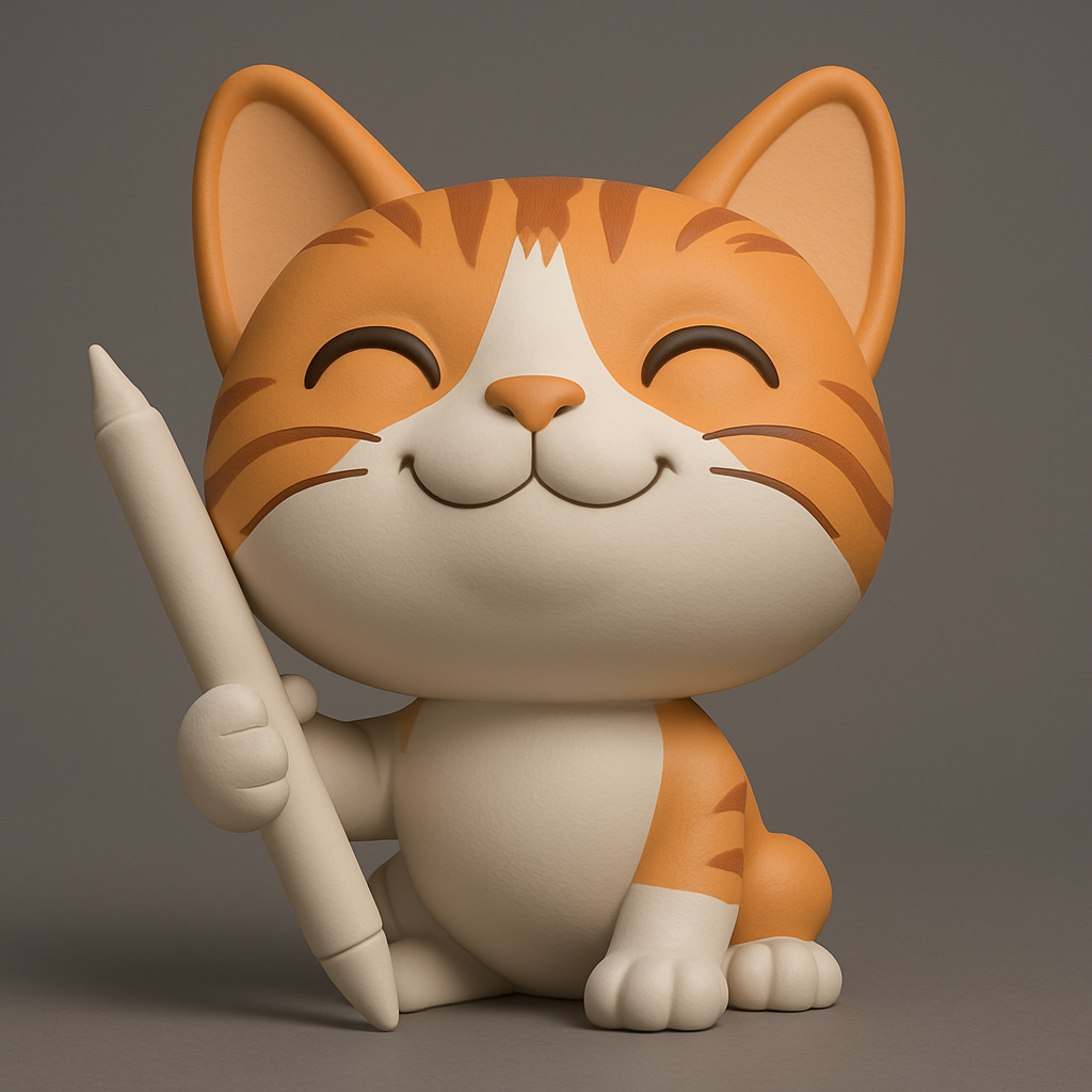 face anatomy 3d model-create 3d face model from photo_Happy Artist Cat with Pen - Cute 3D Print Figurine