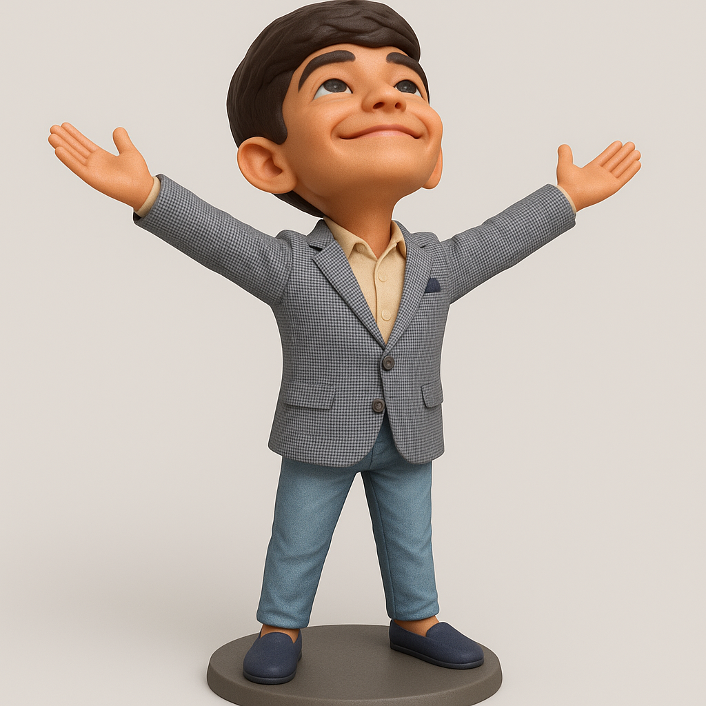 silhouette 3d printer maker-3d portrait printing_Cheerful Boy Figurine with Spread Arms
