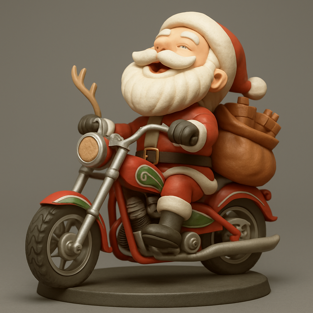 silhouette 3d printer maker-3d portrait printing_Rev Up Christmas! Biker Santa 3D Model