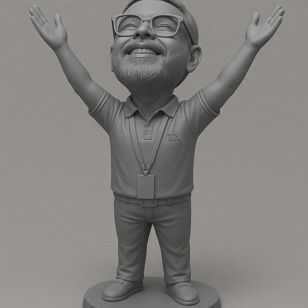 face anatomy 3d model-create 3d face model from photo_Joyful Character Figurine with Arms Raised