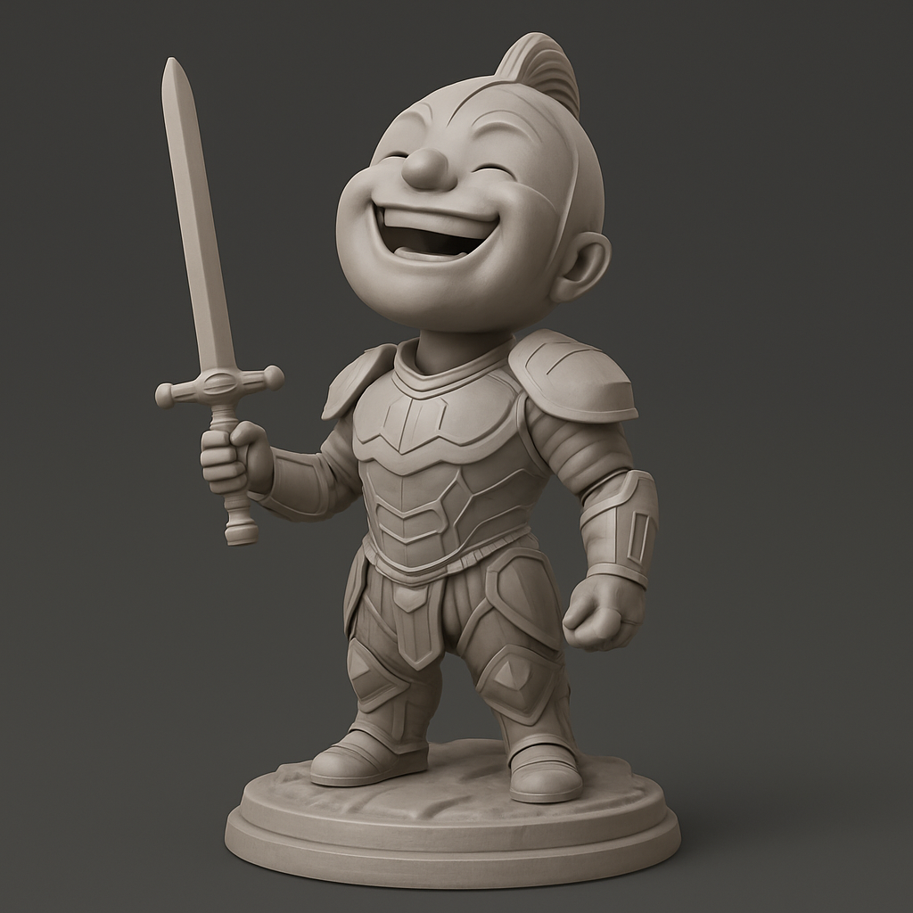 face to 3d model ai-3D portrait printing from photo_Joyful Chibi Knight Statue - Print Your Happy Hero!