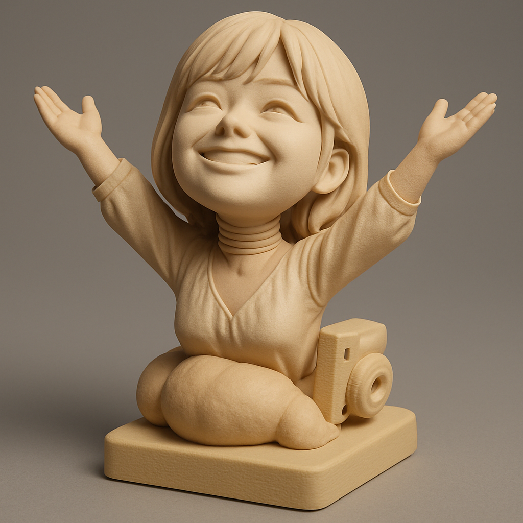 face to 3d model ai-3D portrait printing from photo_Celebrate Joy: Happy Girl Photographer Bust