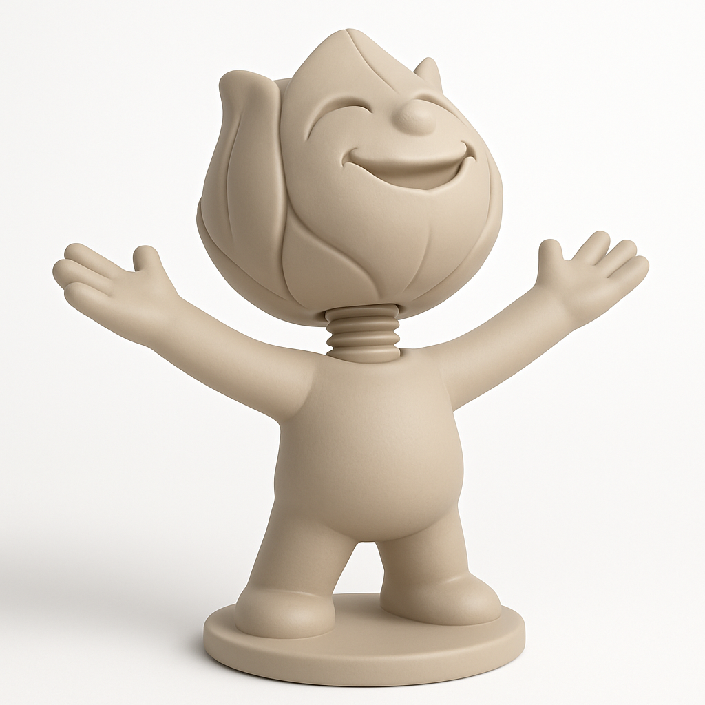 face anatomy 3d model-create 3d face model from photo_Smiling Sprout Bobblehead for a Boost of Joy