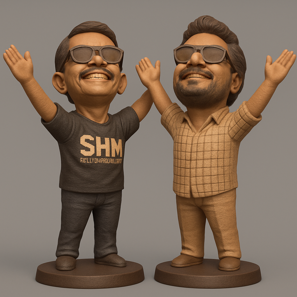 face anatomy 3d model-create 3d face model from photo_Joyful Duo Bobblehead Statue - Custom 3D Print Ready!