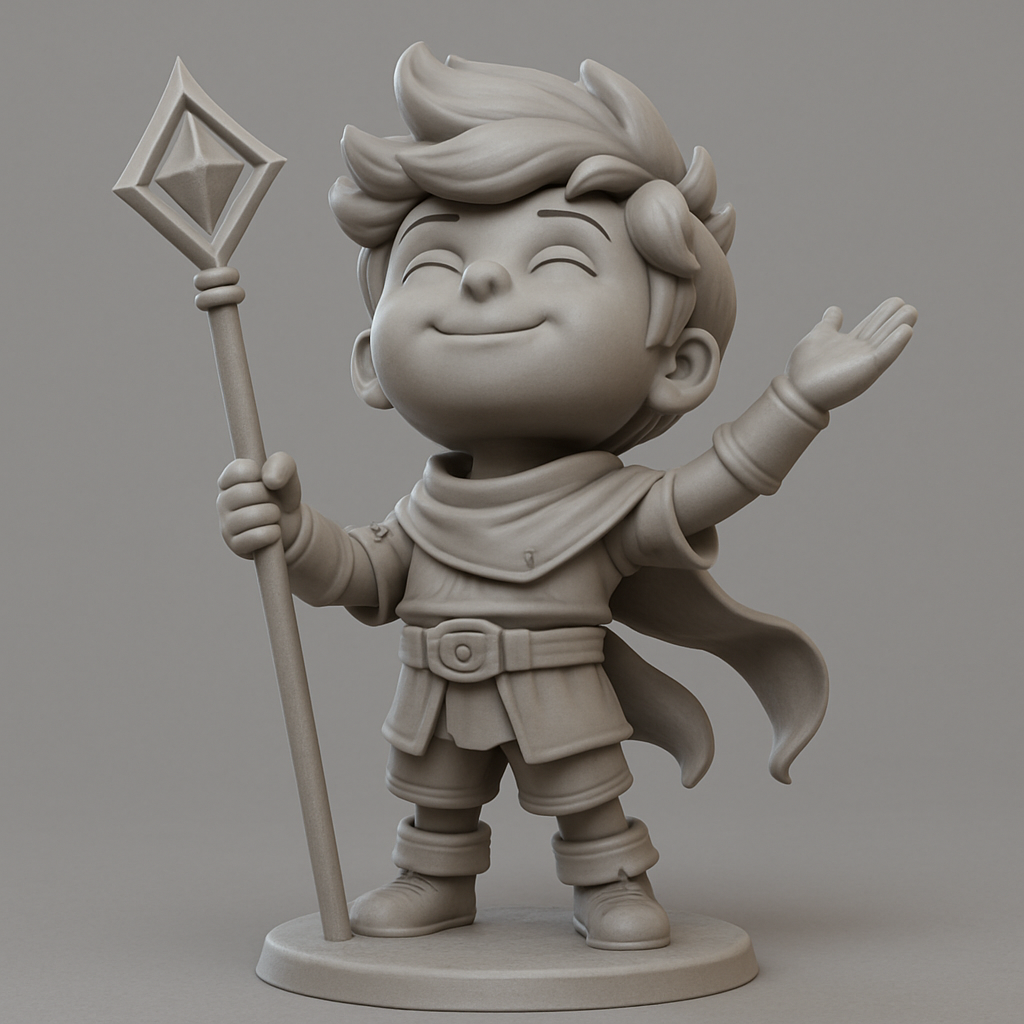 face to 3d model ai-3D portrait printing from photo_Charming Sorcerer Kid with Staff 3D Print