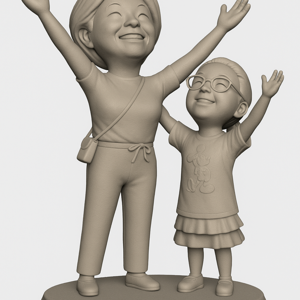 silhouette 3d printer maker-3d portrait printing_Joyful Duo: Grandparent & Child Figurine