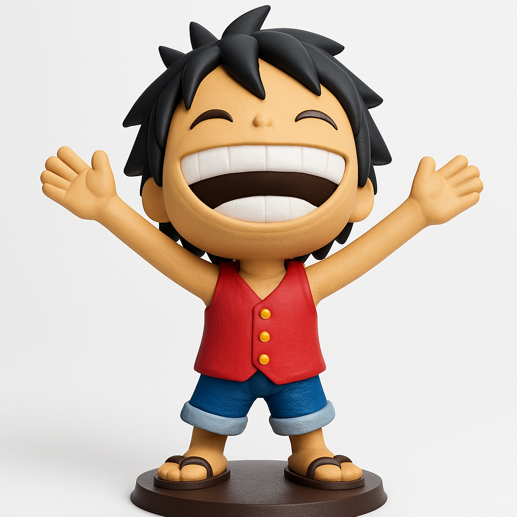 face anatomy 3d model-create 3d face model from photo_Chibi Luffy Figurine: Iconic Joyful Pose