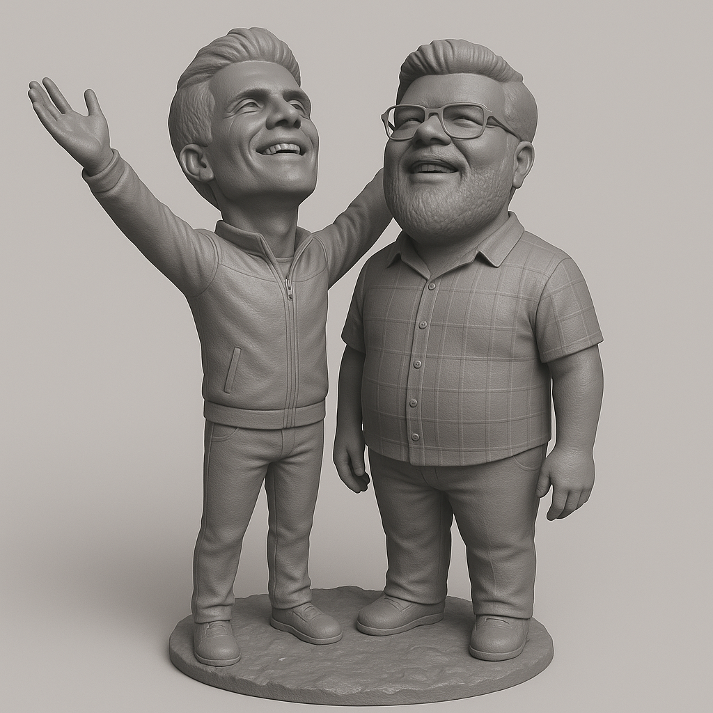 silhouette 3d printer maker-3d portrait printing_Cheerful Duo Figurine: Perfect for Any Collector!