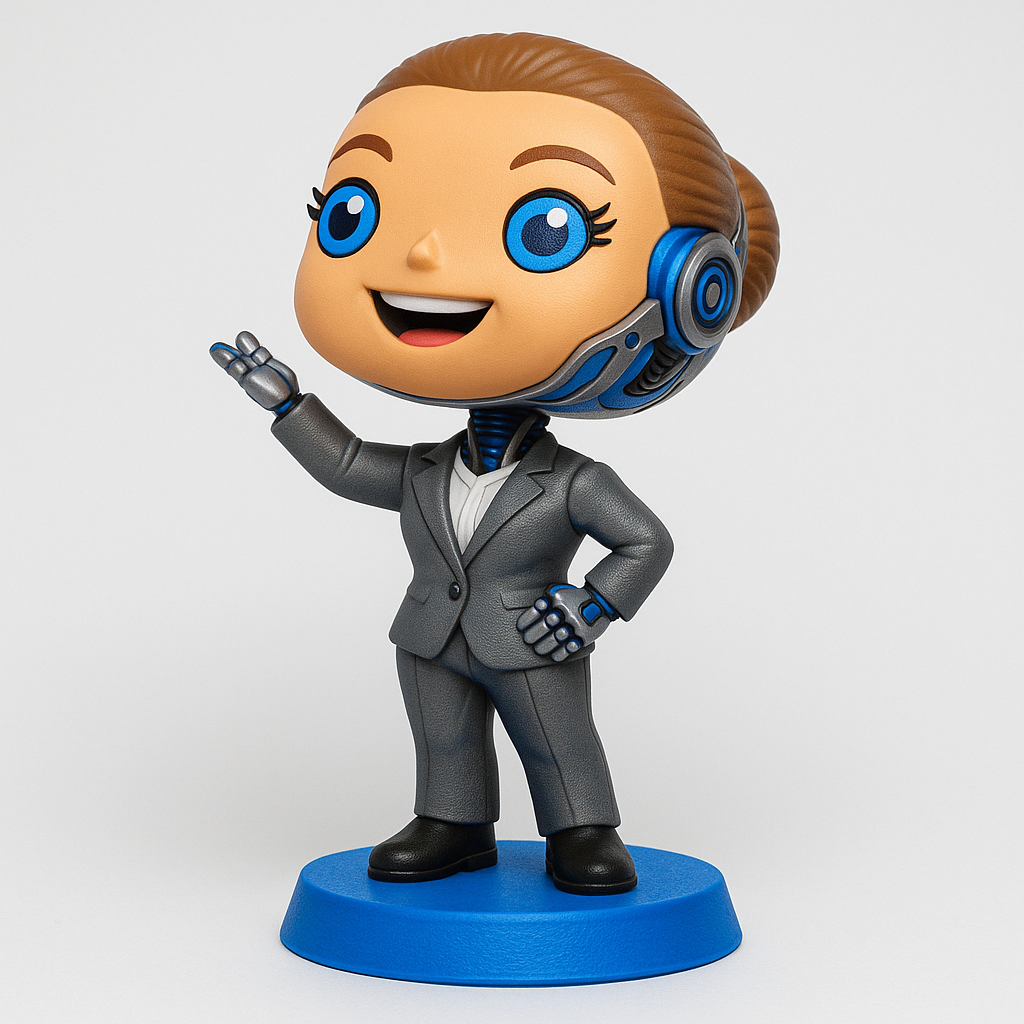 face to 3d model ai-3D portrait printing from photo_Friendly Robotic Businesswoman Bobblehead Figurine