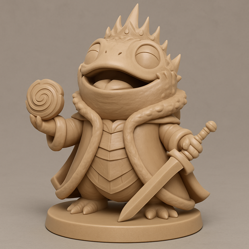 face to 3d model ai-3D portrait printing from photo_Charming Frog King Miniature: Sword & Swirl Treasure