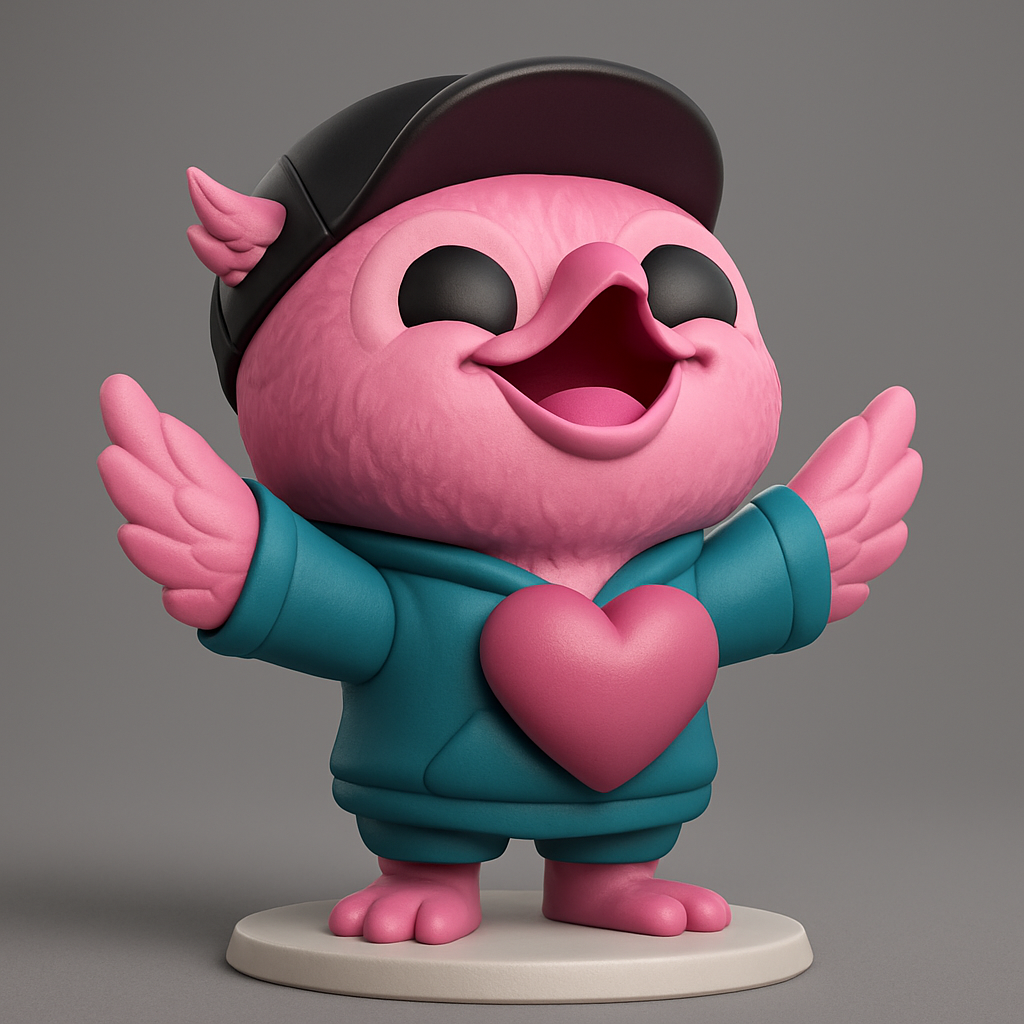 face to 3d model ai-3D portrait printing from photo_Happy Heart Flamingo Character Figurine