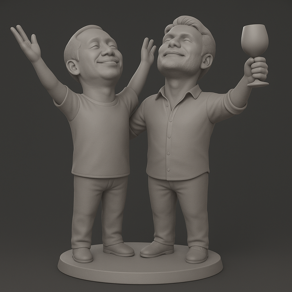 silhouette 3d printer maker-3d portrait printing_Celebrate Friendship: Joyful Duo Figurine