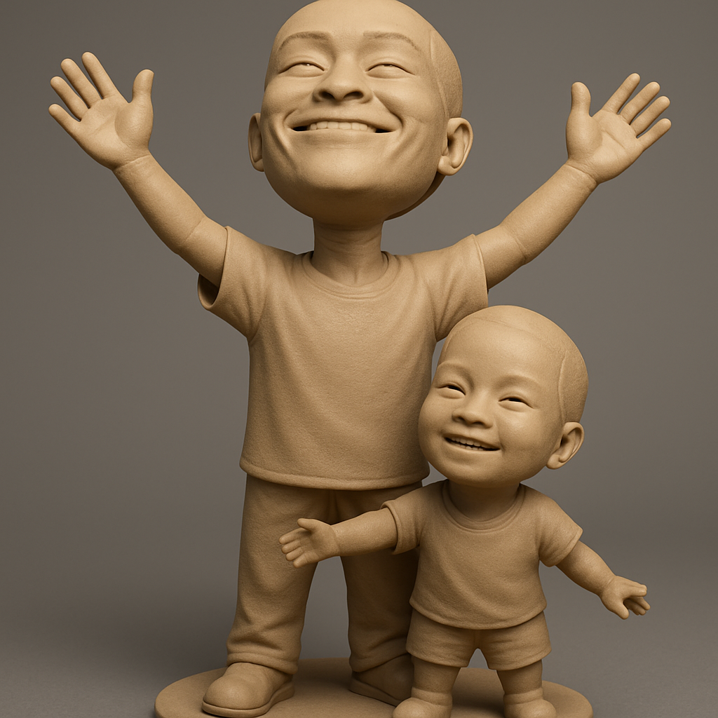 silhouette 3d printer maker-3d portrait printing_Joyful Embrace Bobblehead: Big & Little Buddies