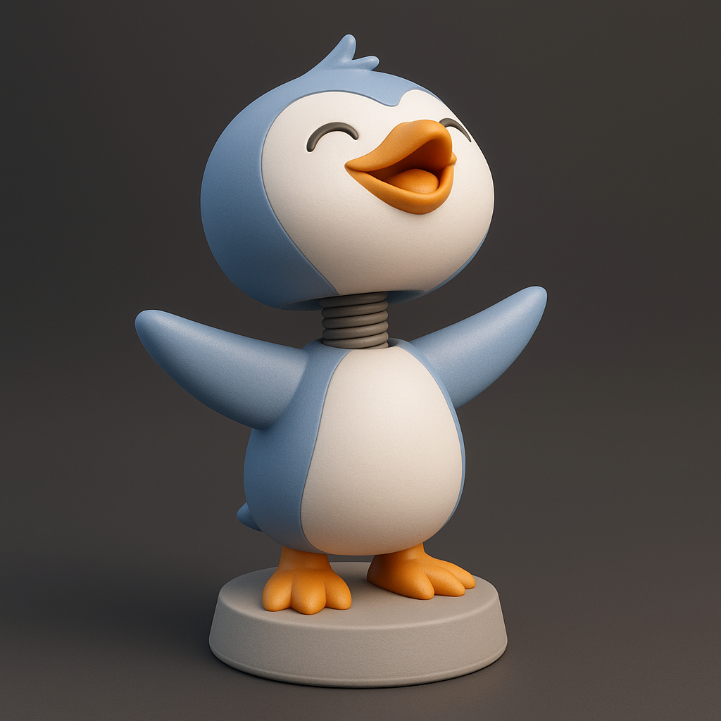 silhouette 3d printer maker-3d portrait printing_Joyful Penguin Figurine with Spring Movement