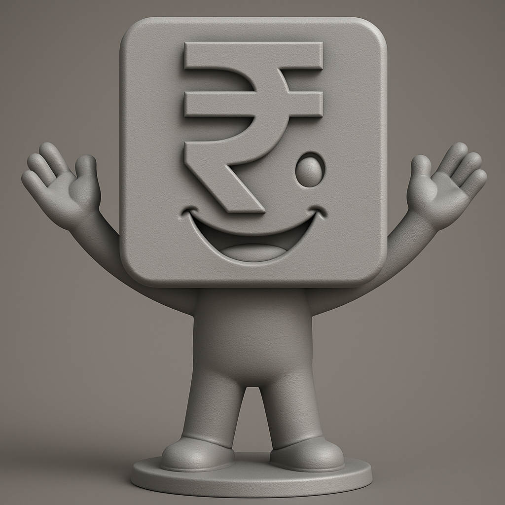 face to 3d model ai-3D portrait printing from photo_Desk Buddy: Happy Rupee Symbol Figurine