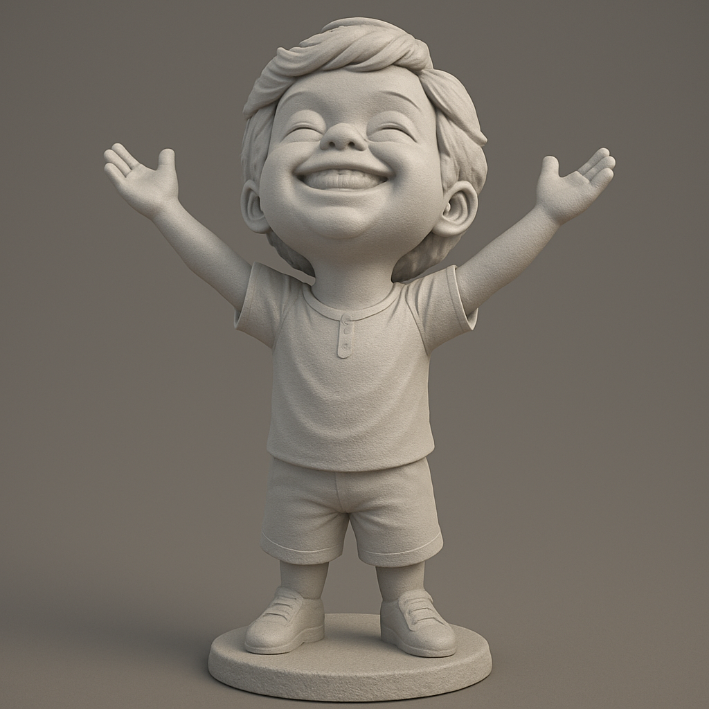 face anatomy 3d model-create 3d face model from photo_Embrace Joy: Happy Child Hugging Figurine 3D Print