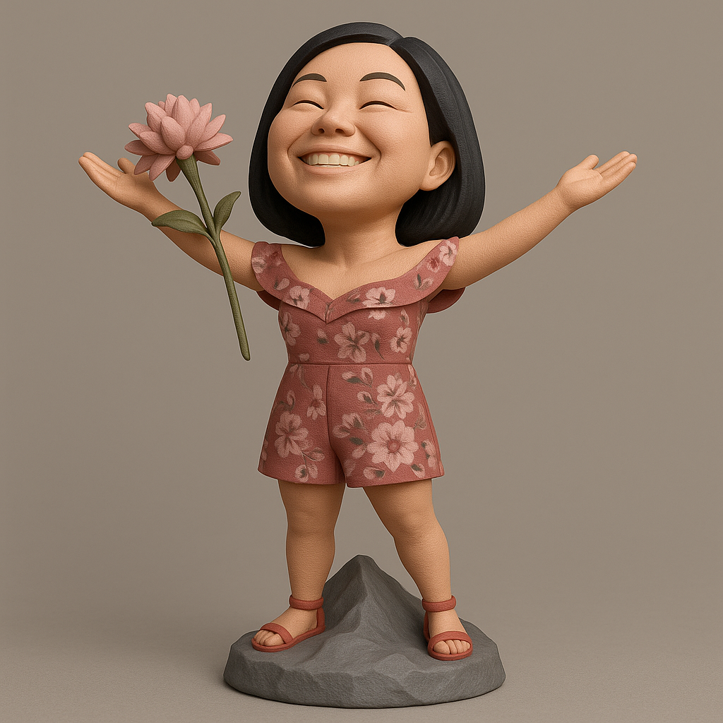 silhouette 3d printer maker-3d portrait printing_Joyful Floral Figurine with Flower