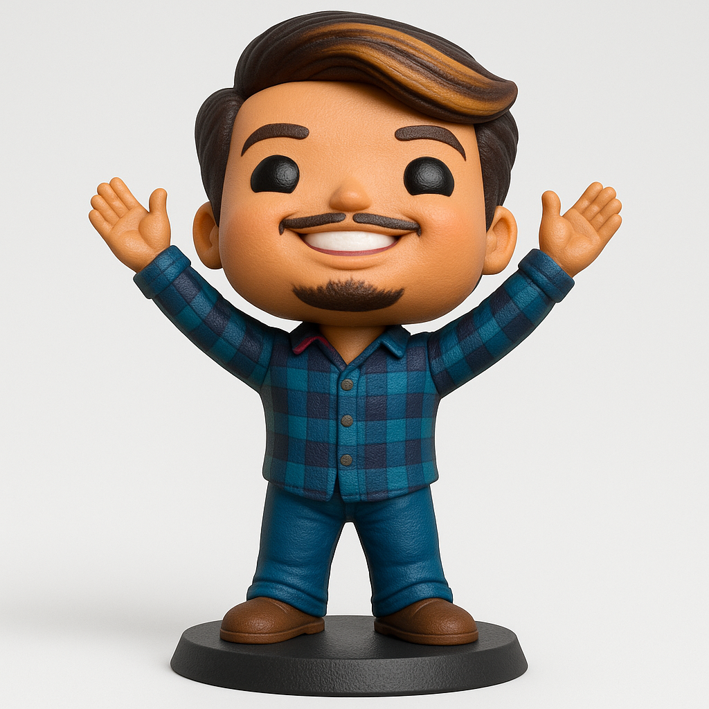 face to 3d model ai-3D portrait printing from photo_Friendly Funko-Style Plaid Shirt Character Figurine