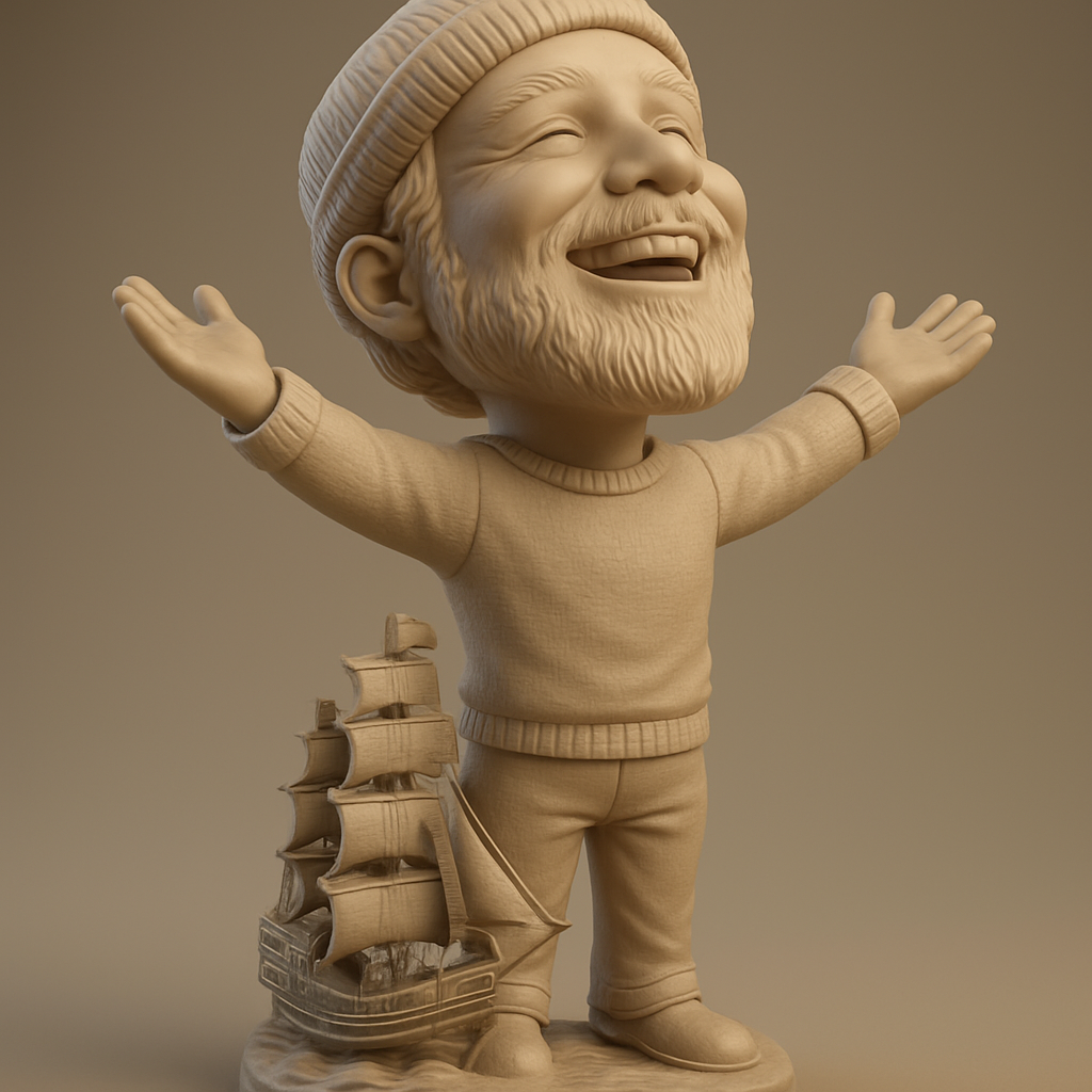 silhouette 3d printer maker-3d portrait printing_Joyful Bearded Seafarer with Ship: Nautical Decor