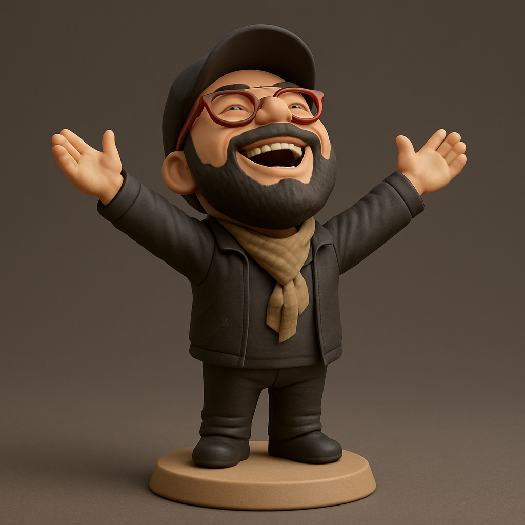 silhouette 3d printer maker-3d portrait printing_Embrace Joy: Happy Bearded Man Figurine