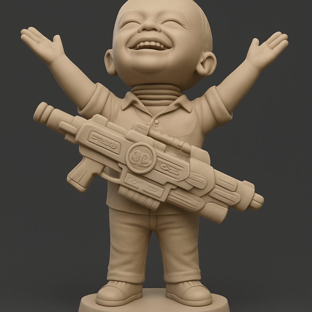 face anatomy 3d model-create 3d face model from photo_Joyful Kid with Blaster Statue - Pure Happiness Print