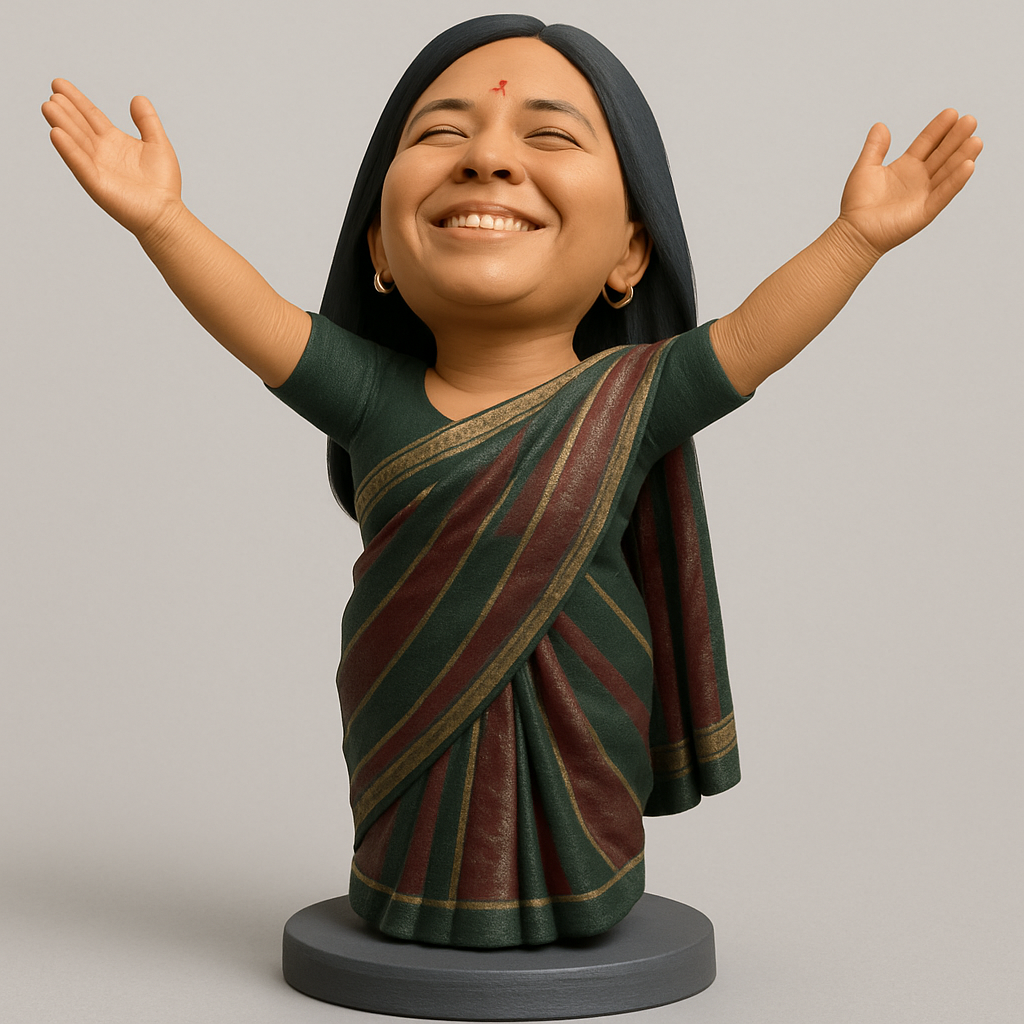 silhouette 3d printer maker-3d portrait printing_Radiant Joyful Woman Saree Bust - Spread Happiness!