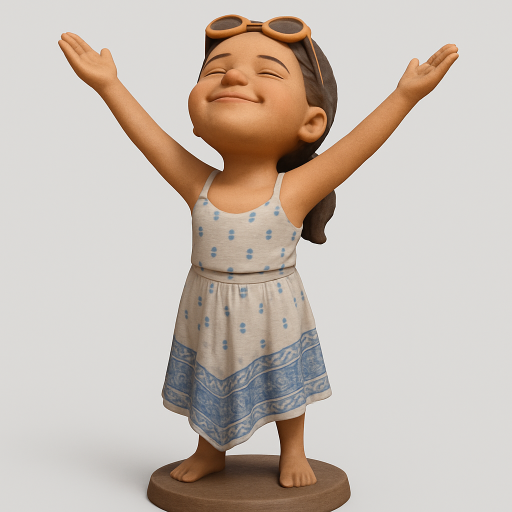 face to 3d model ai-3D portrait printing from photo_Happy Sun Seeker Figurine: Embrace Joy & Freedom!
