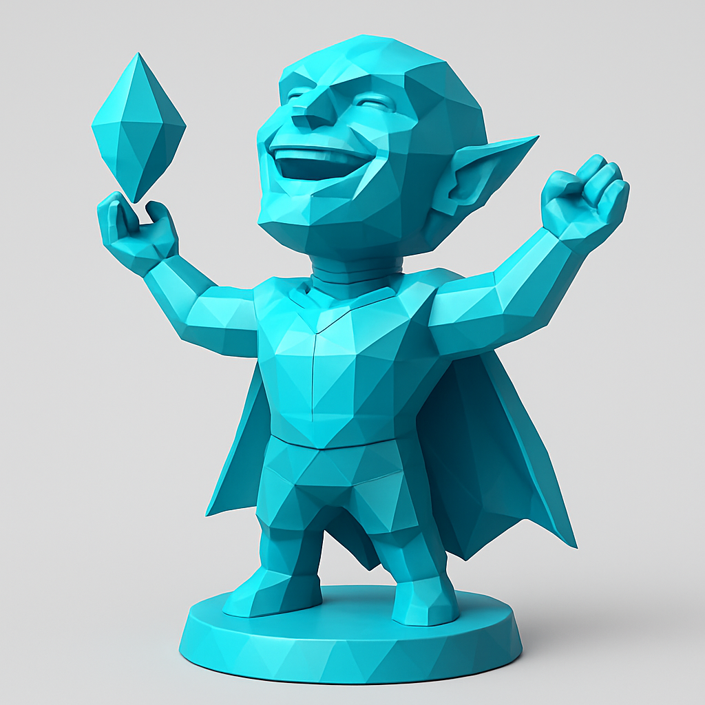 silhouette 3d printer maker-3d portrait printing_Low-Poly Joyful Elf Statue - A Symbol of Success!
