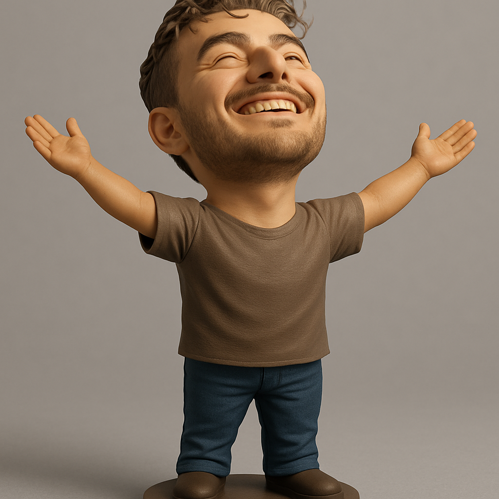 face to 3d model ai-3D portrait printing from photo_Happy Man Bobblehead: Embrace Joy with Open Arms!