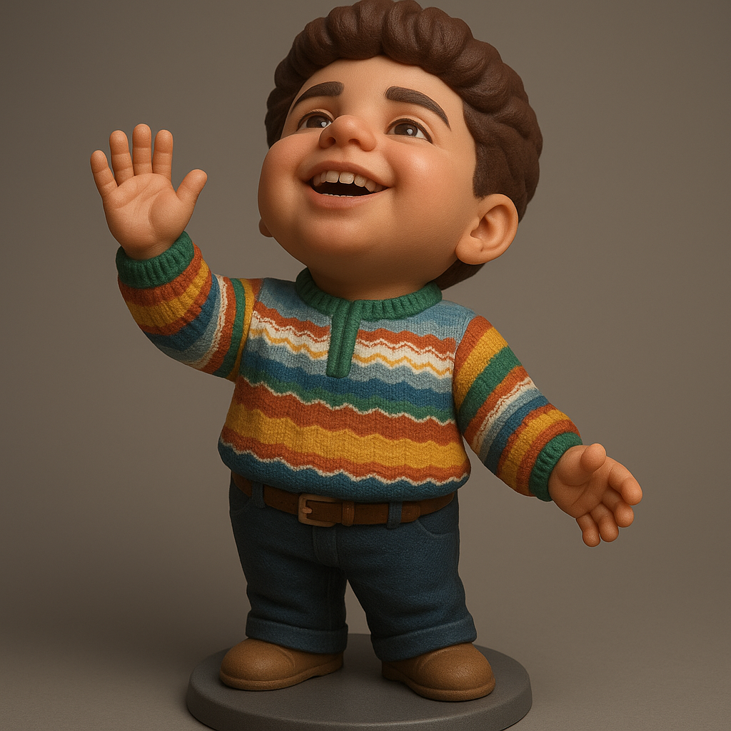 silhouette 3d printer maker-3d portrait printing_Cheerful Kid Figure with Retro Sweater