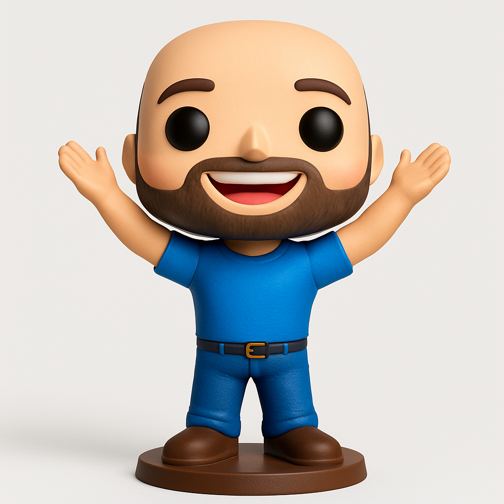 face anatomy 3d model-create 3d face model from photo_Smiling Bald & Bearded Funko-Style Collectible