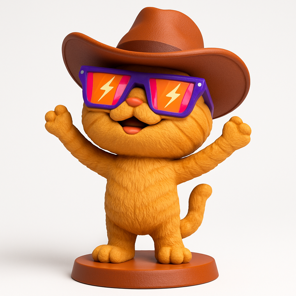 face anatomy 3d model-create 3d face model from photo_Vibrant Cowboy Cat Figurine: Print Your Desk Pal!