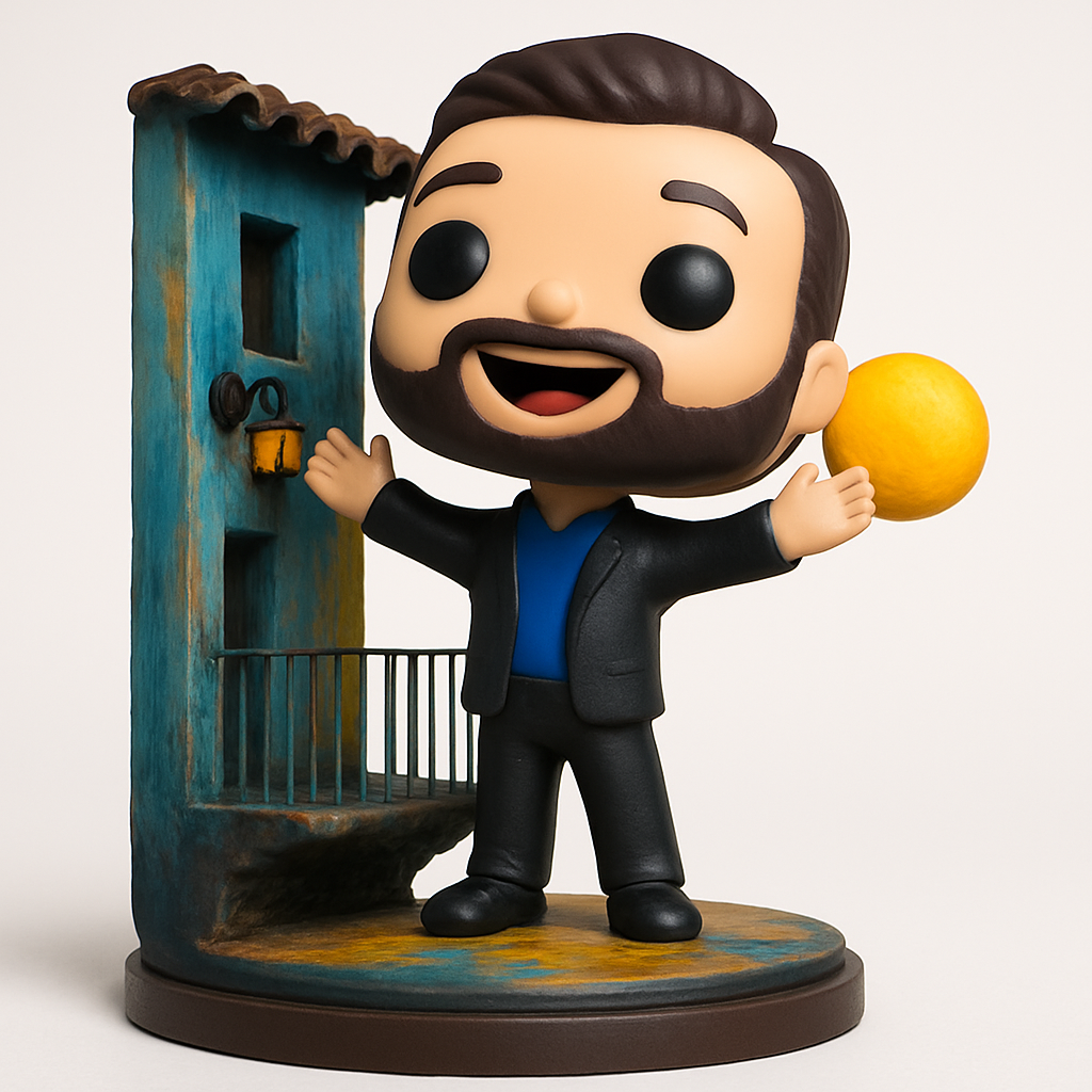 face to 3d model ai-3D portrait printing from photo_Joyful Bearded Figure & Rustic Balcony Displayd