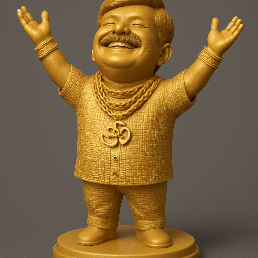 face to 3d model ai-3D portrait printing from photo_Golden Om Joy Statue: Celebrate Success with a Smile!