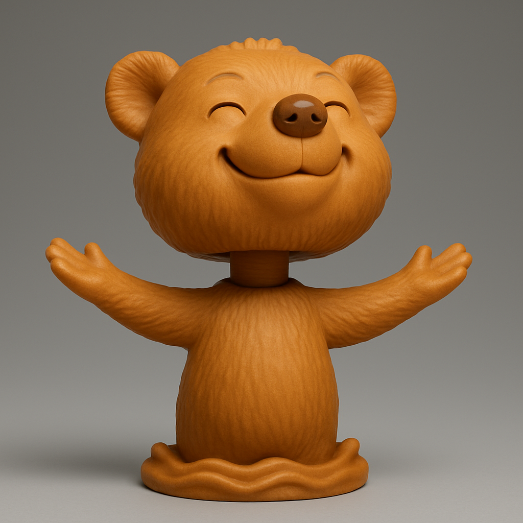 silhouette 3d printer maker-3d portrait printing_Smiling Bear Bobblehead: Your Joyful Desktop Companion