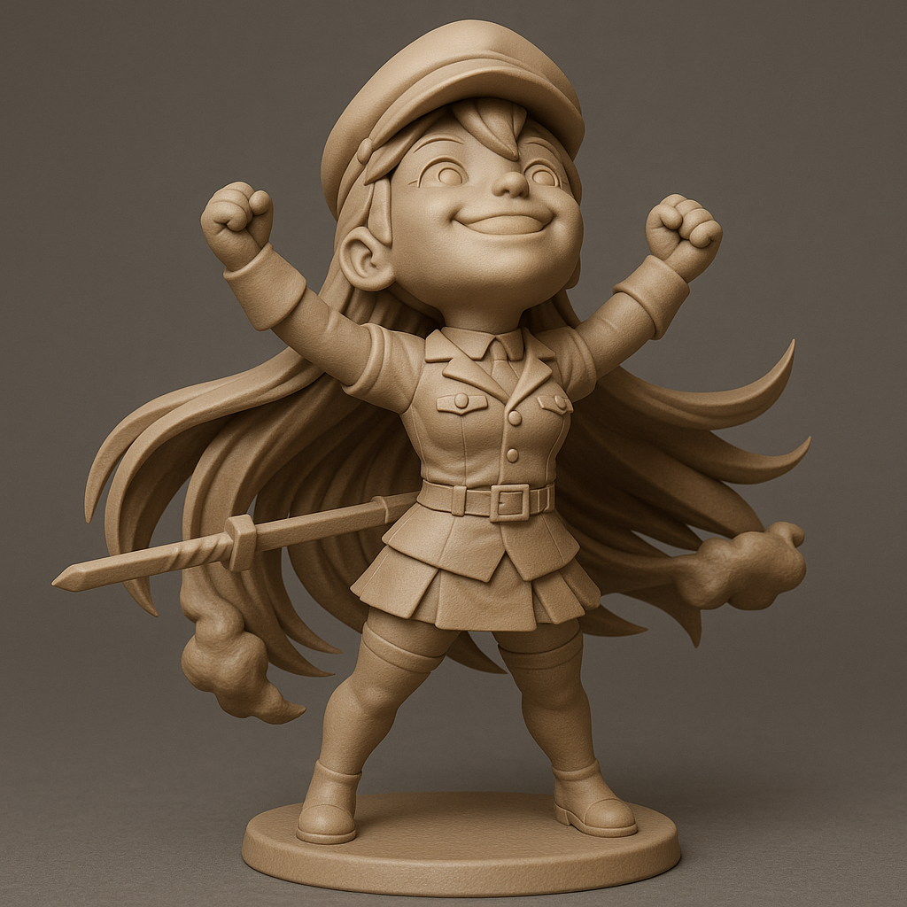 silhouette 3d printer maker-3d portrait printing_Dynamic Heroine Figurine with Sword