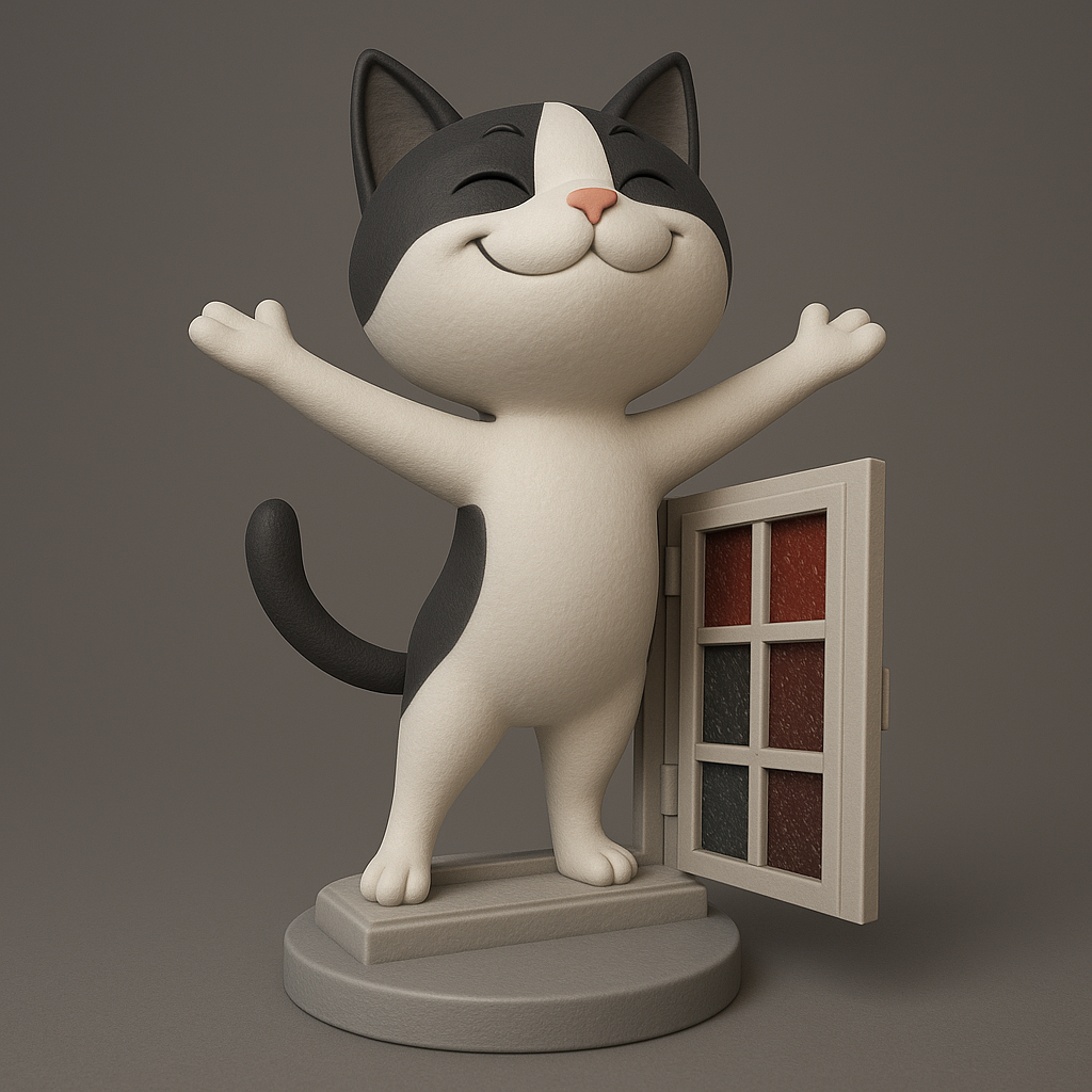 face anatomy 3d model-create 3d face model from photo_Cheerful Cat Figurine with Open Door