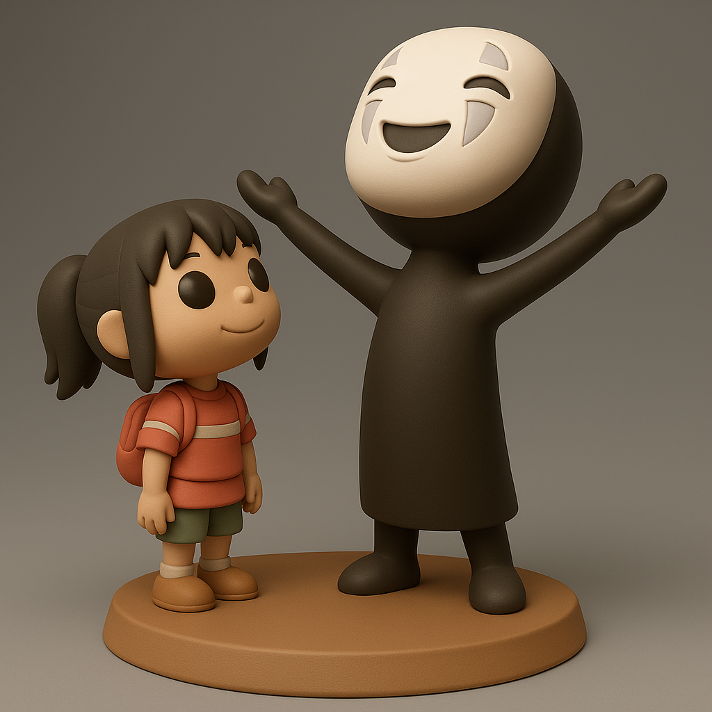 silhouette 3d printer maker-3d portrait printing_Charming Duo: Kid & Spirit Figurine