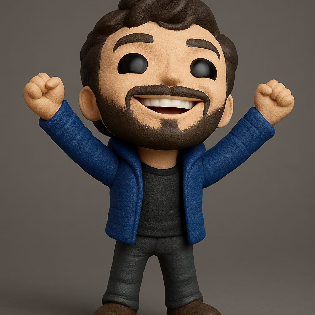 face anatomy 3d model-create 3d face model from photo_Happy Bearded Man Figurine: Celebrate Victories!