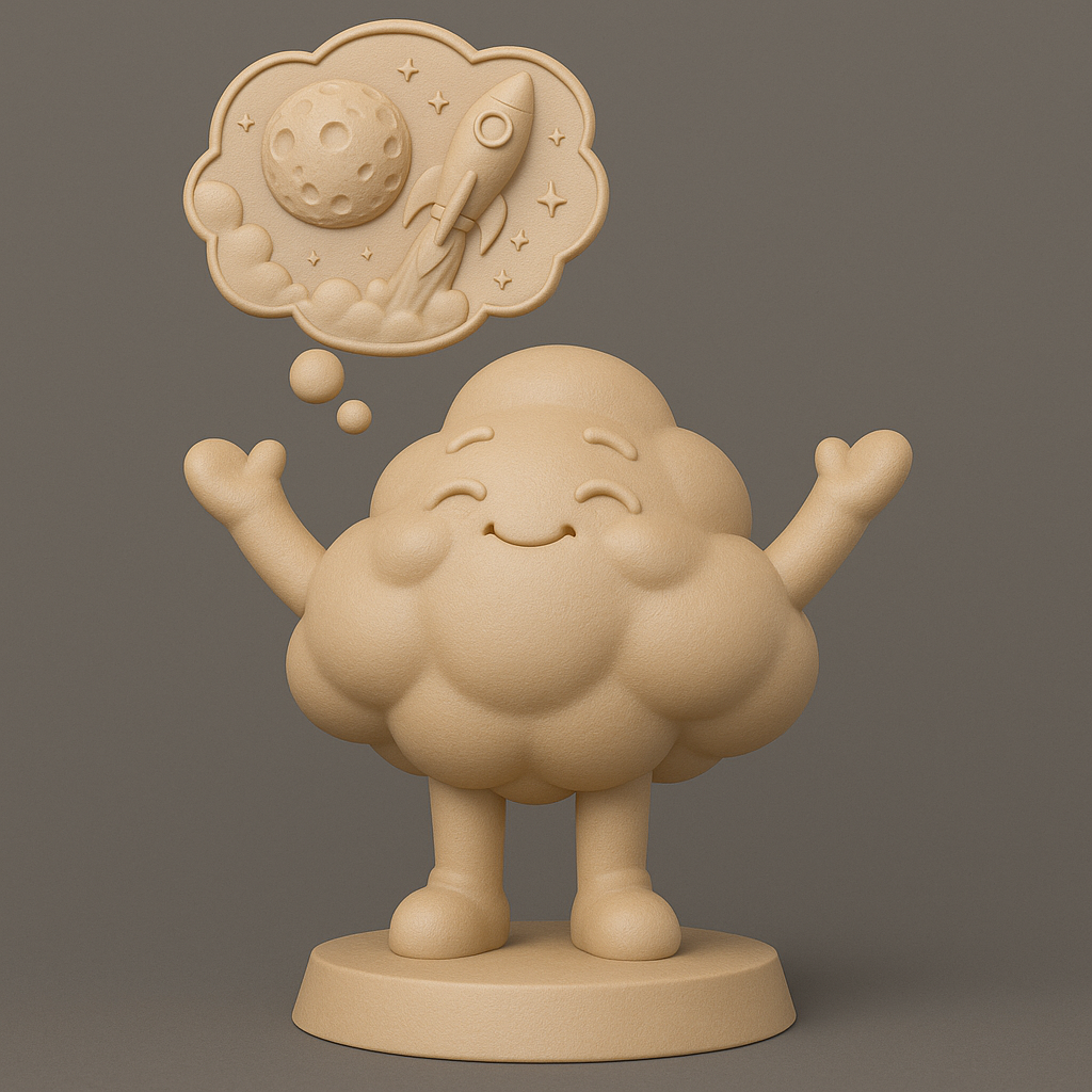 face anatomy 3d model-create 3d face model from photo_Dreamy Cloud Character with Rocket Thought Bubble