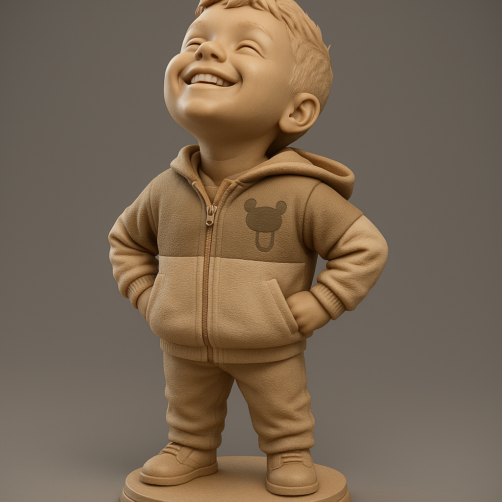 silhouette 3d printer maker-3d portrait printing_Cheerful Kid Figurine with Hoodie