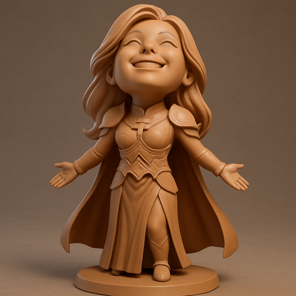 face to 3d model ai-3D portrait printing from photo_Radiant Chibi Warrior: Joyful Embrace Figurine 3D Print