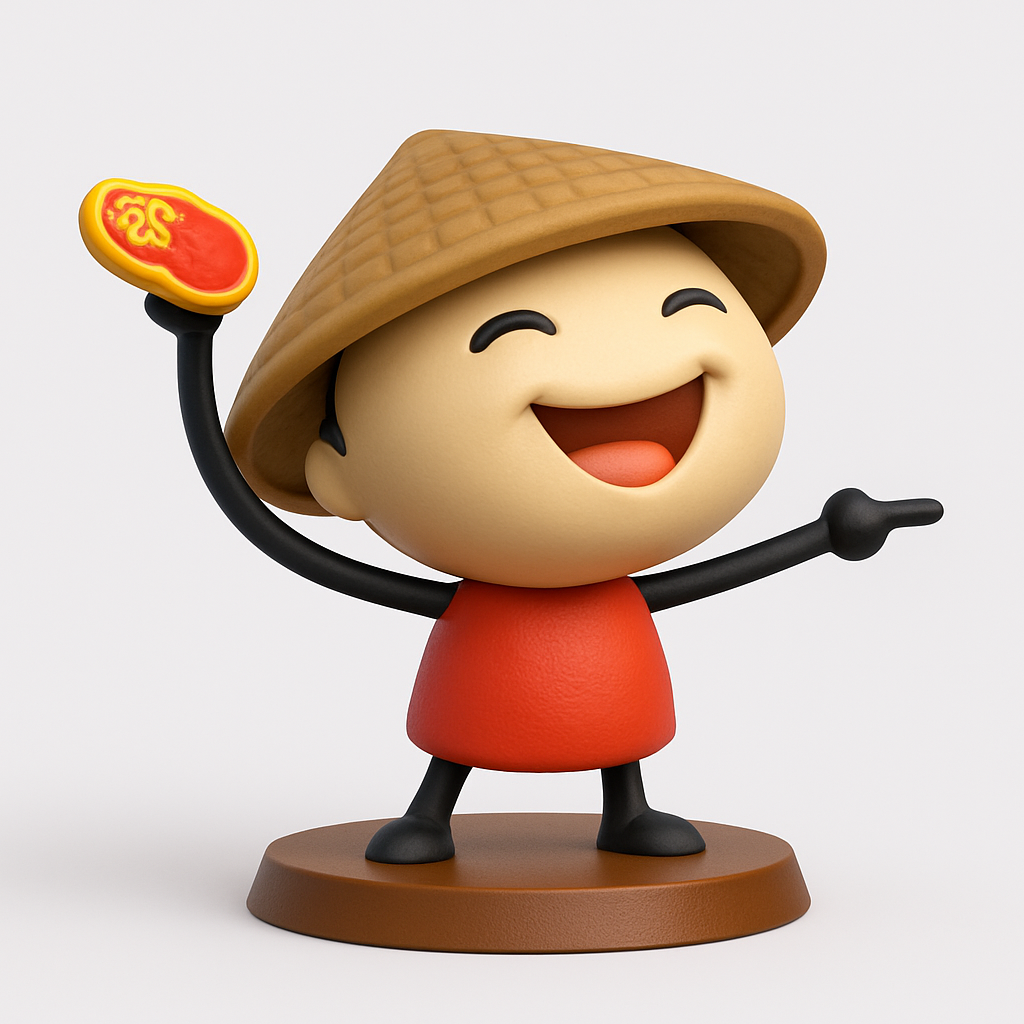 face anatomy 3d model-create 3d face model from photo_Happy Asian Figurine with Lucky Coin Model