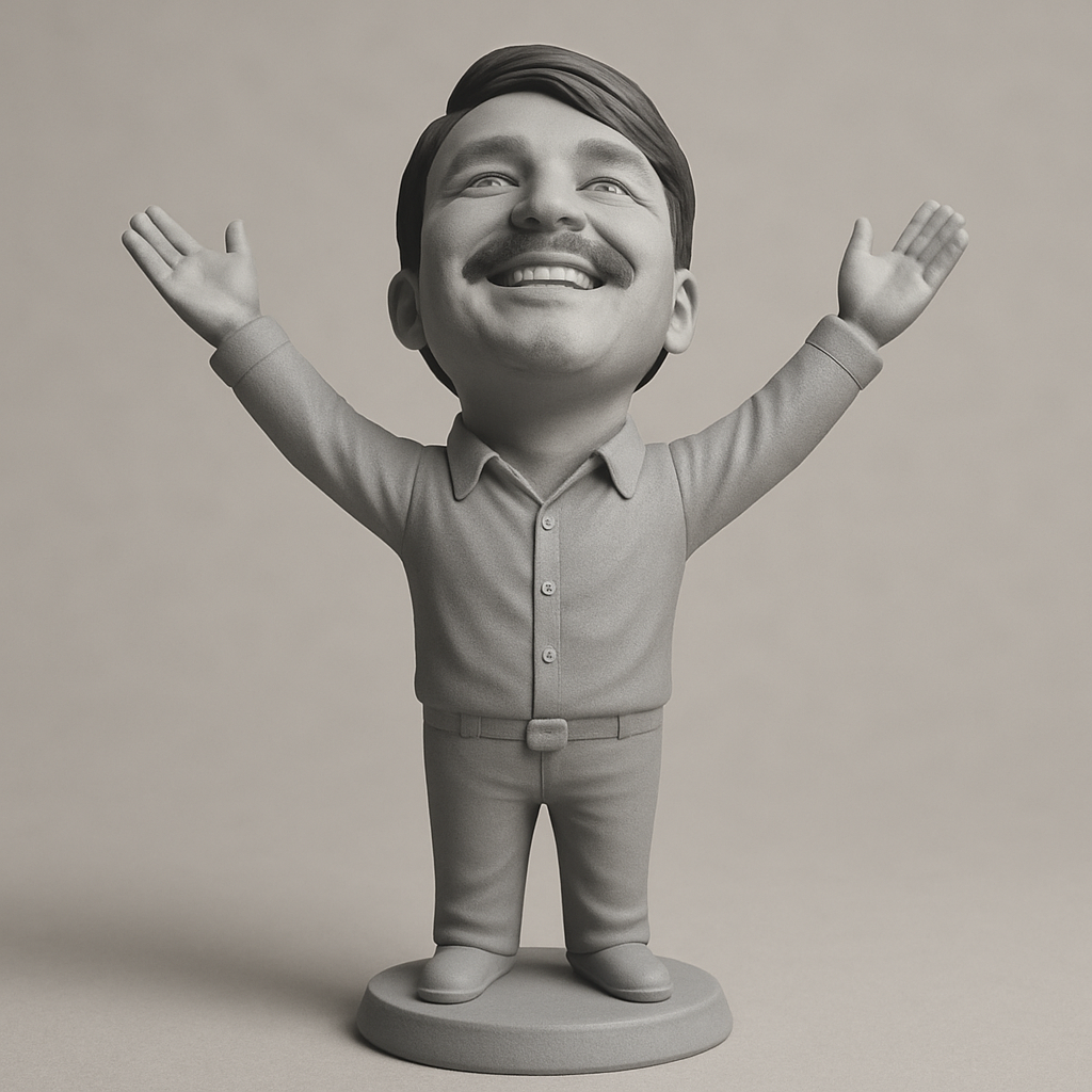 face to 3d model ai-3D portrait printing from photo_Joyful Moustache Man Bobblehead - Celebrate Success!