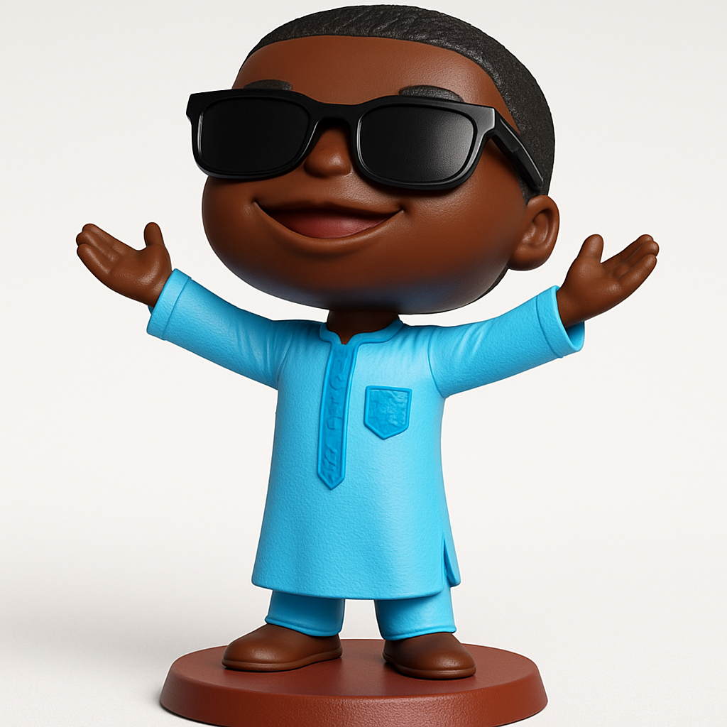 face anatomy 3d model-create 3d face model from photo_Friendly Agbada Boy Figurine with Shades & Open Arms